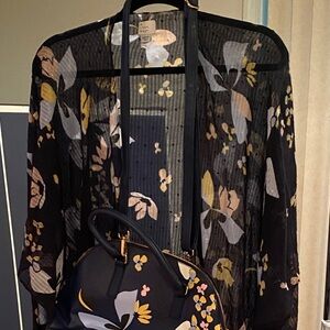 A New Day Black Floral Shrug with Matching Bag